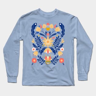 Blue and yellow rustic flowers Long Sleeve T-Shirt